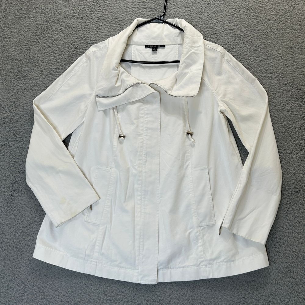 Lafayette 148 New York Jacket Womens 6 White Full Zip Stand Up Collar Minimalist